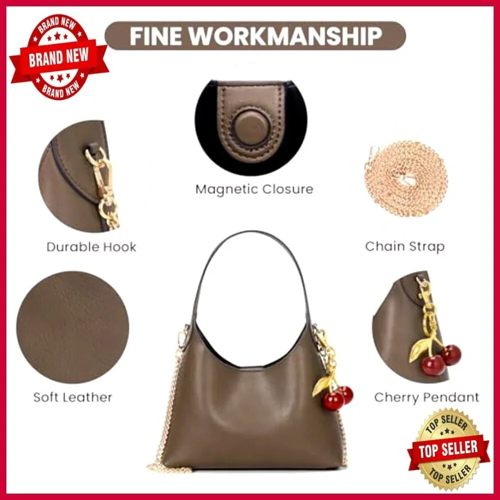 Small Hobo Tote Bag with Detachable Chain Strap Faux Leather Crossbody Purse